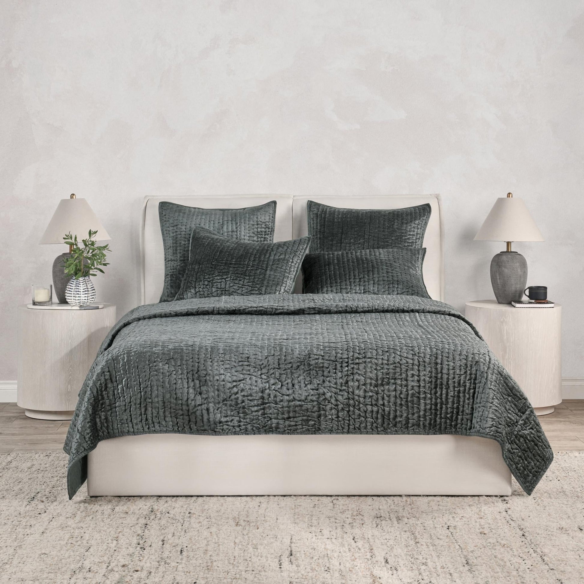 Bari Velvet Quilt Collection - Bay Green - King / Set