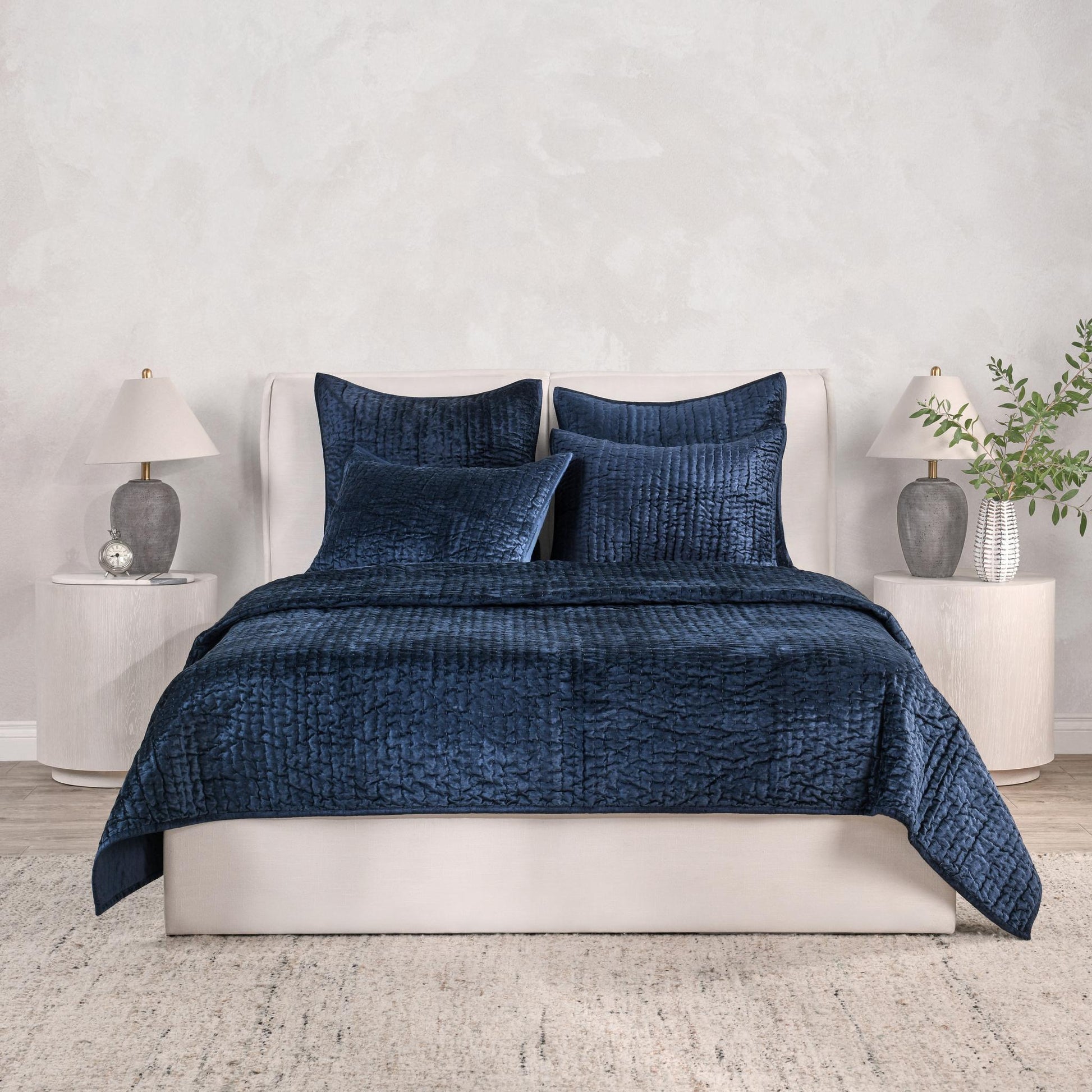 Bari Velvet Quilt Collection - Ocean Blue - King / Set