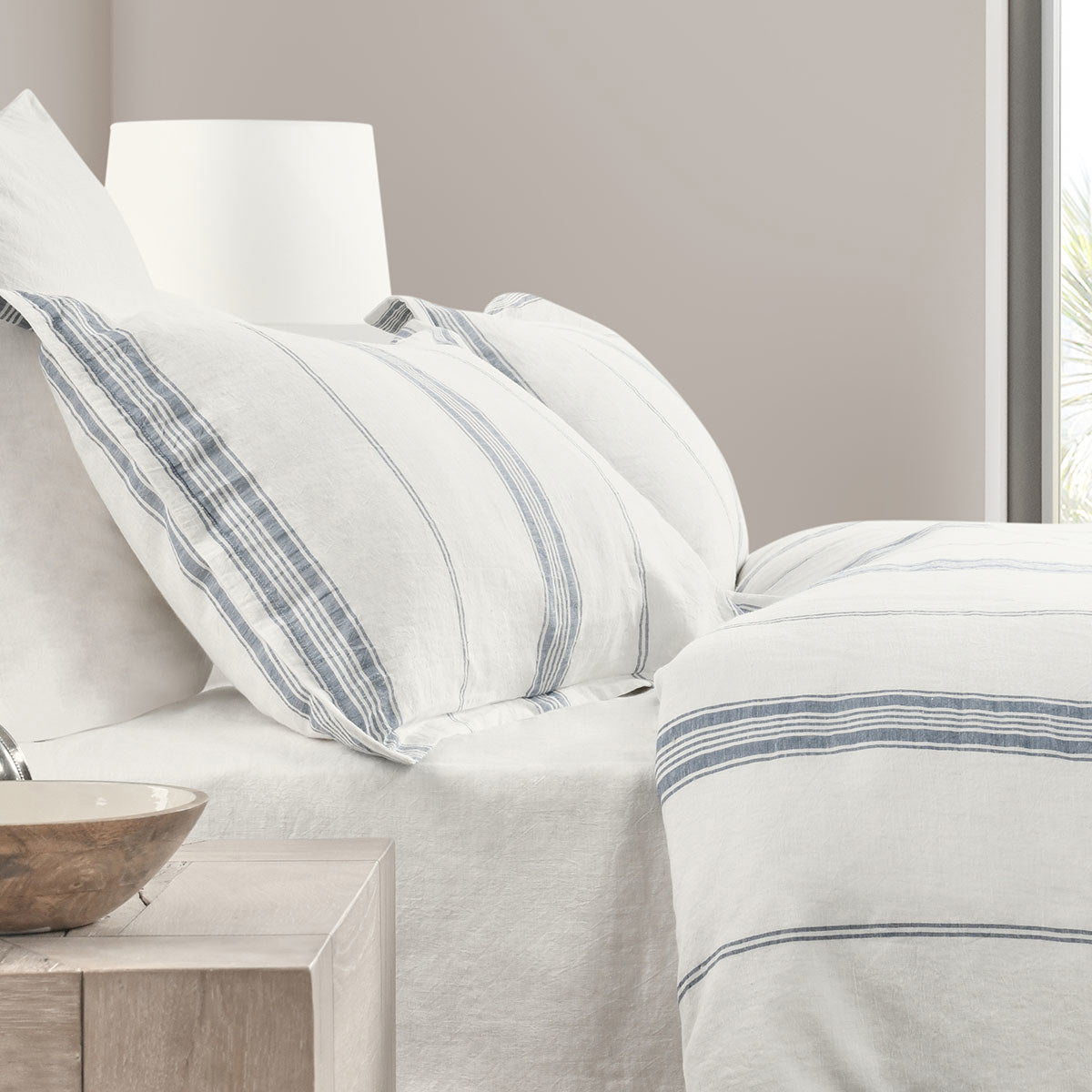 Jayson Linen Cashmere Duvet Collection - Blue Stripe - King / Set