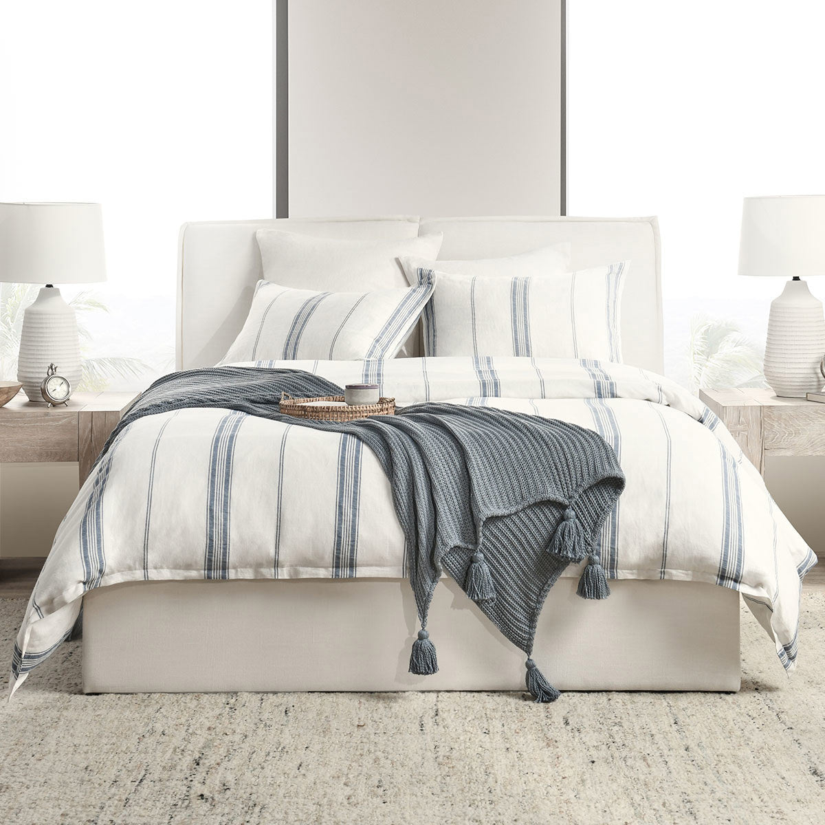 Jayson Linen Cashmere Duvet Collection - Blue Stripe - King / Set