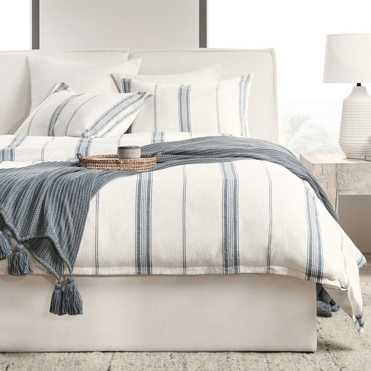 Jayson Linen Cashmere Duvet Collection - Blue Stripe - King / Set