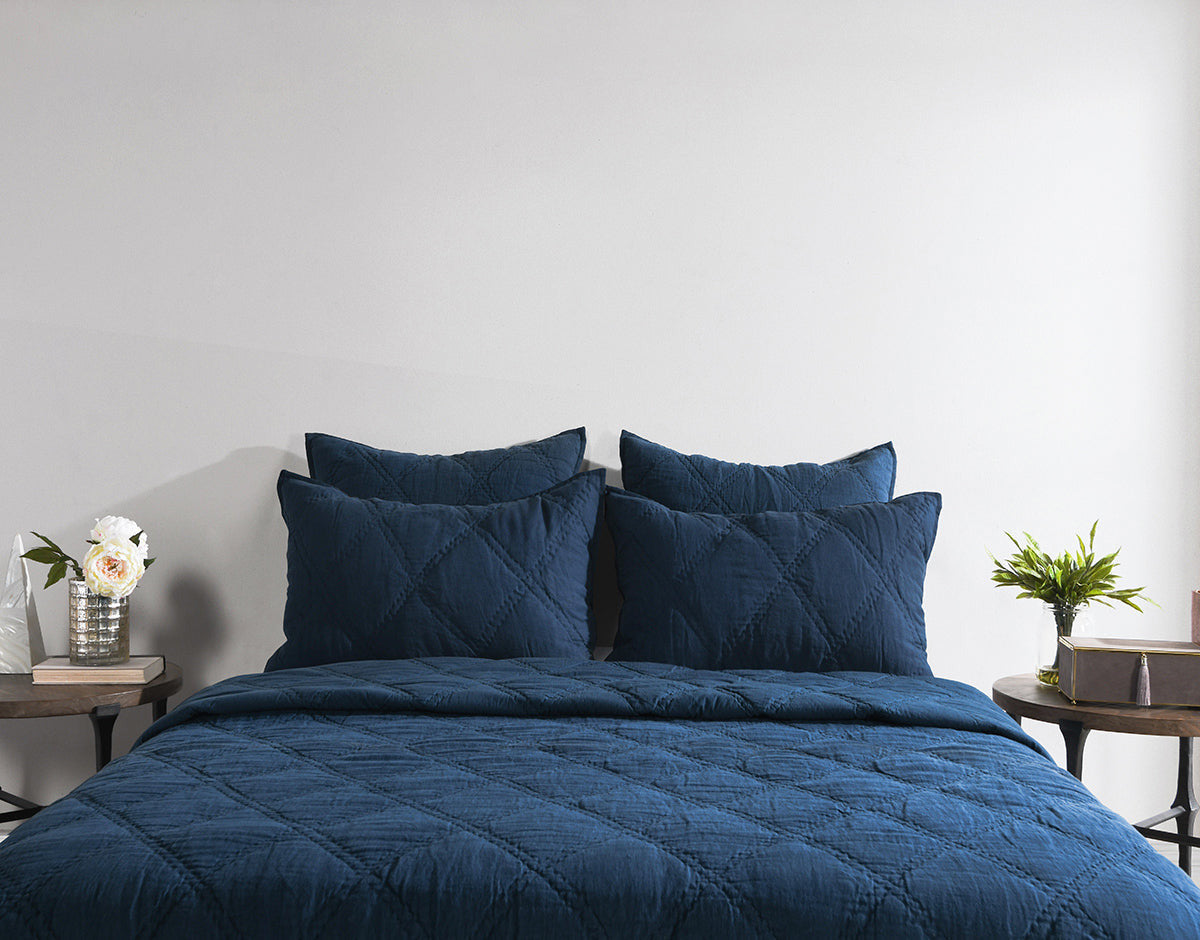 Caleb Hand Stitched Midnight Blue Quilt