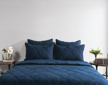 Caleb Hand Stitched Quilt - Midnight Blue