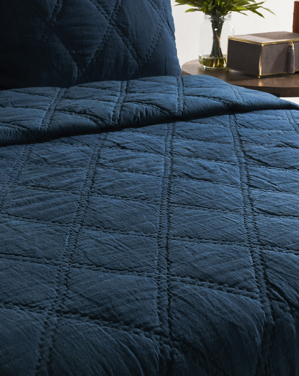 Caleb Hand Stitched Midnight Blue Quilt