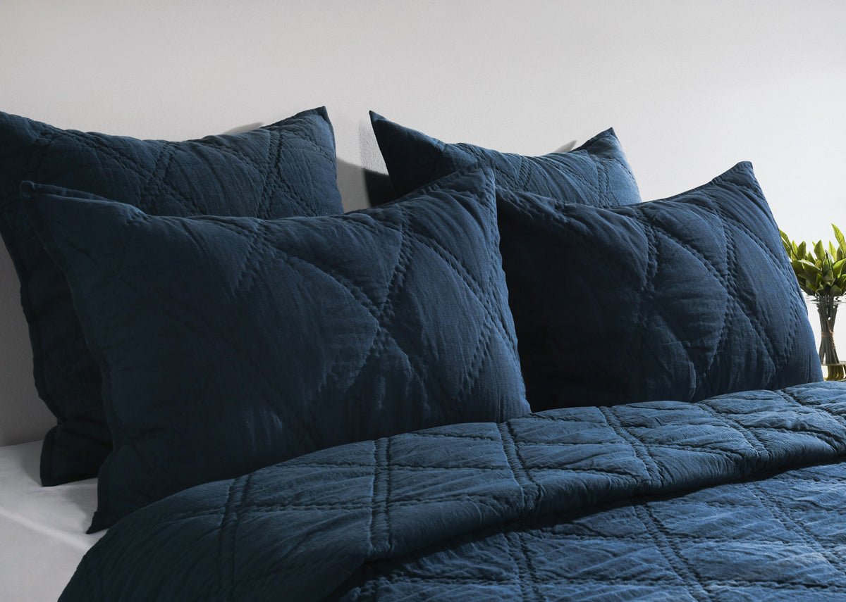 Caleb Hand Stitched Quilt - Midnight Blue - King / Set