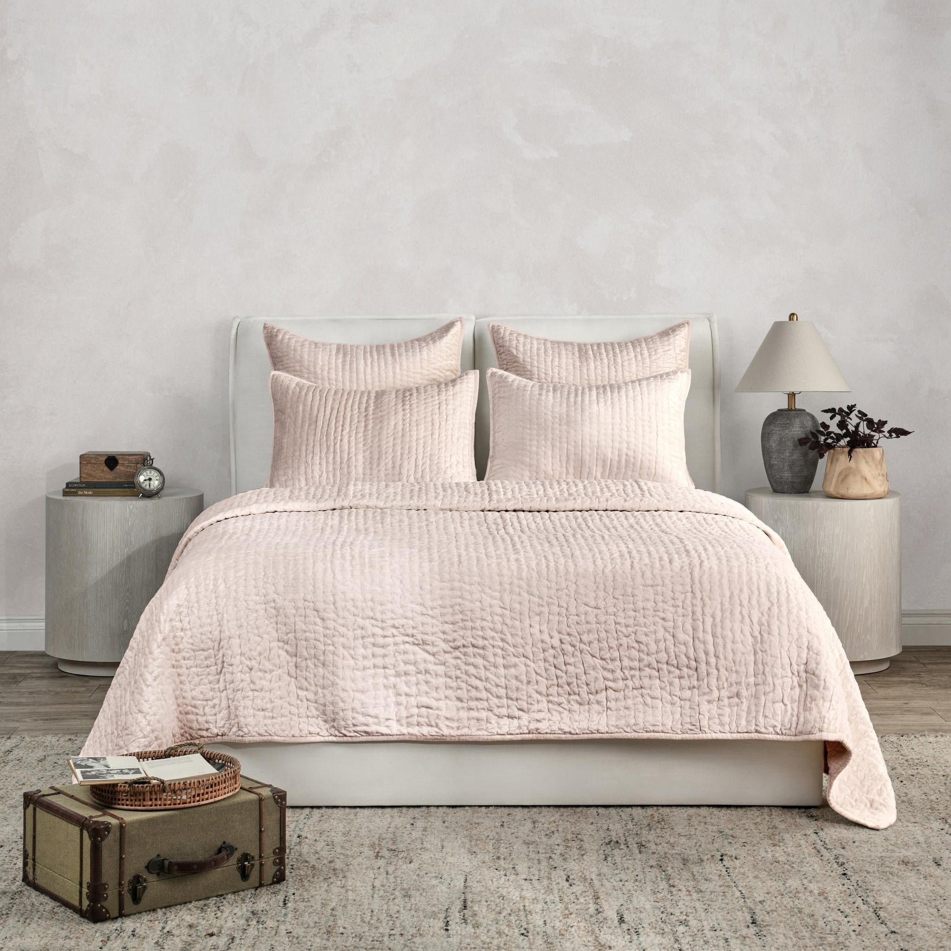 Bari Velvet Quilt Collection - Bliss Pink - King / Set