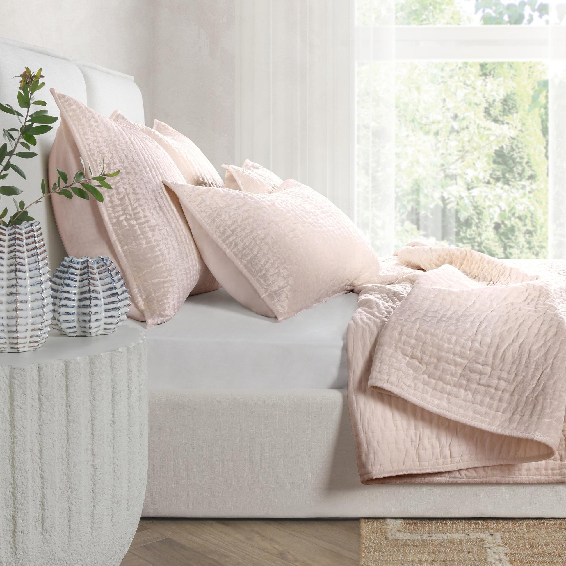 Bari Velvet Quilt Collection - Bliss Pink - King / Set