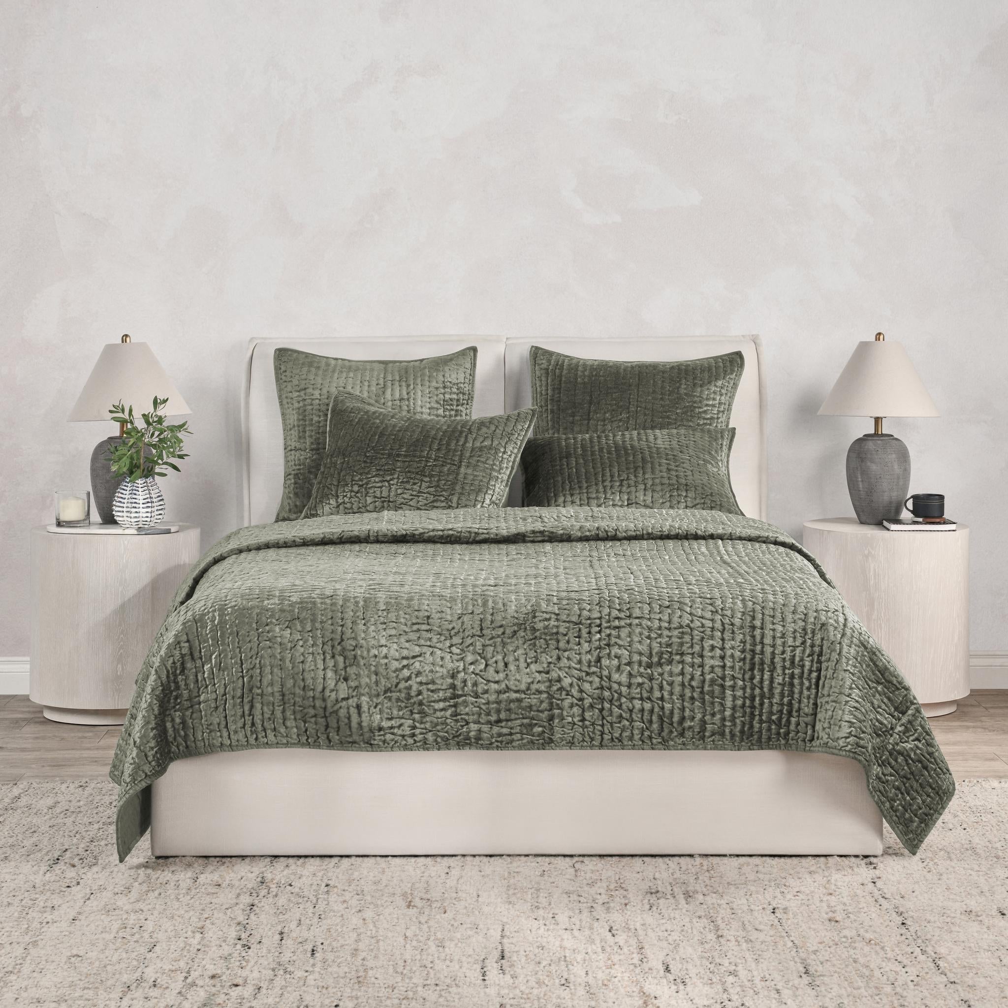Bari Velvet Quilt Collection - Sage - King / Set