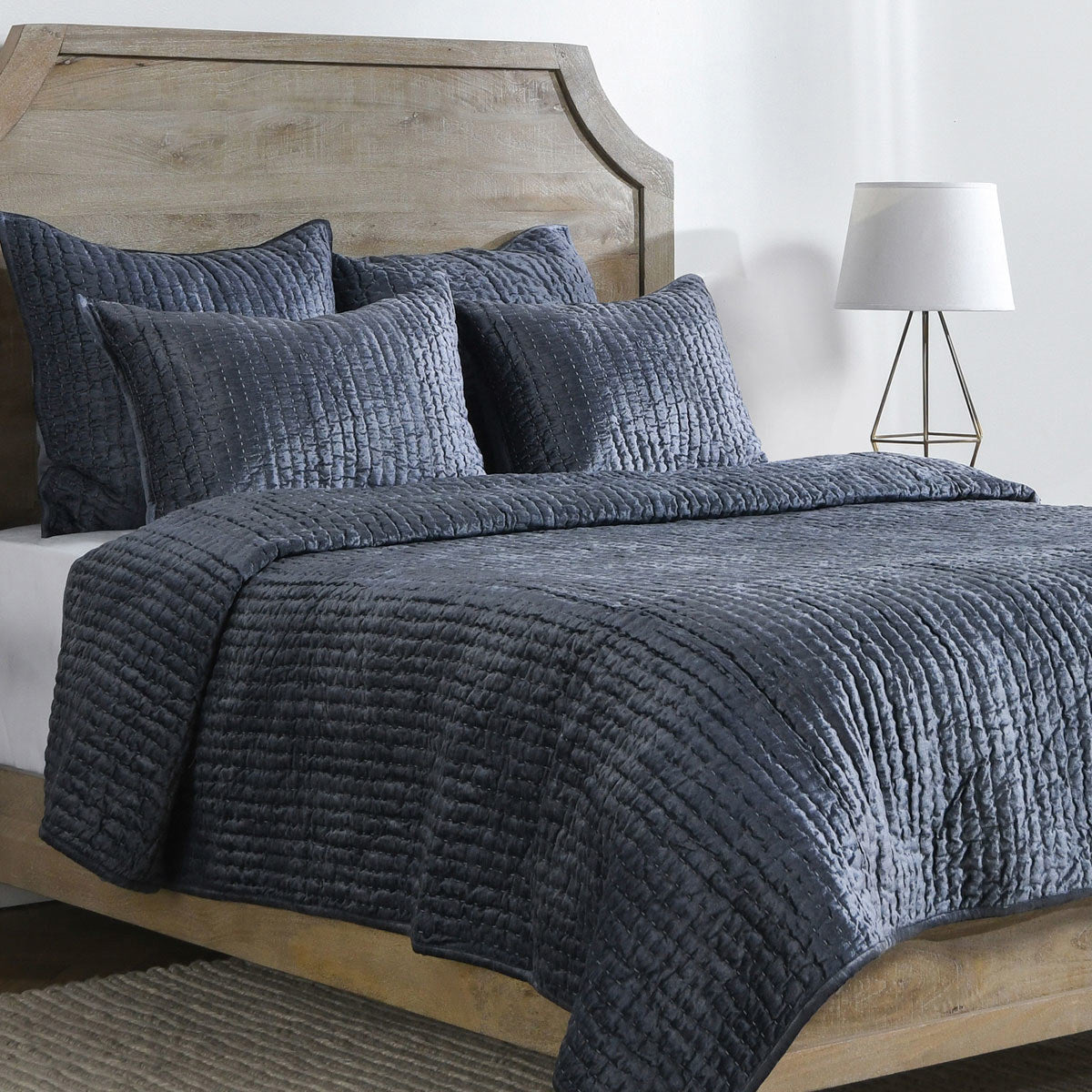 Bari Velvet Quilt Collection - Sea Fog - King / Set