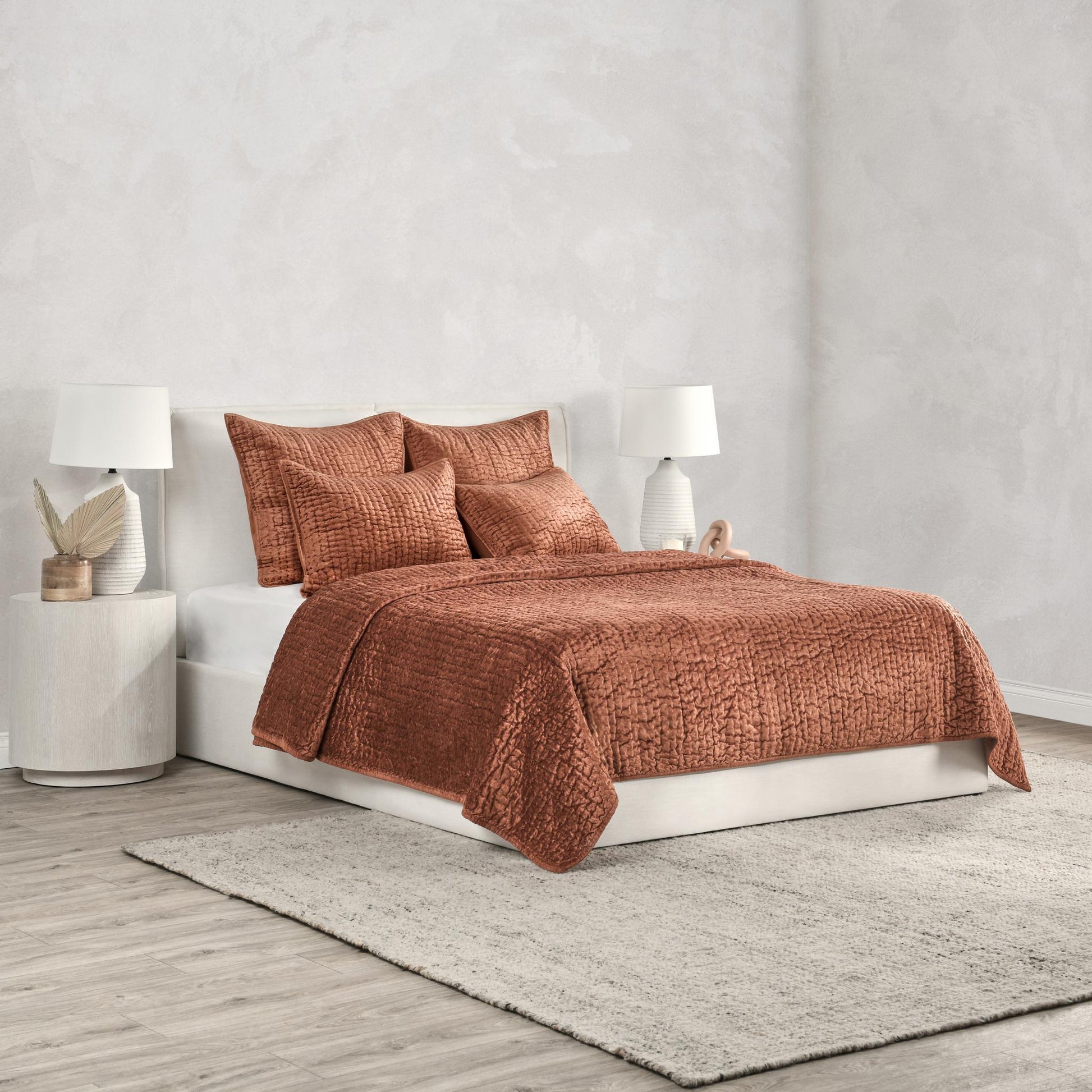 Bari Velvet Quilt Collection - Terracotta - King / Set