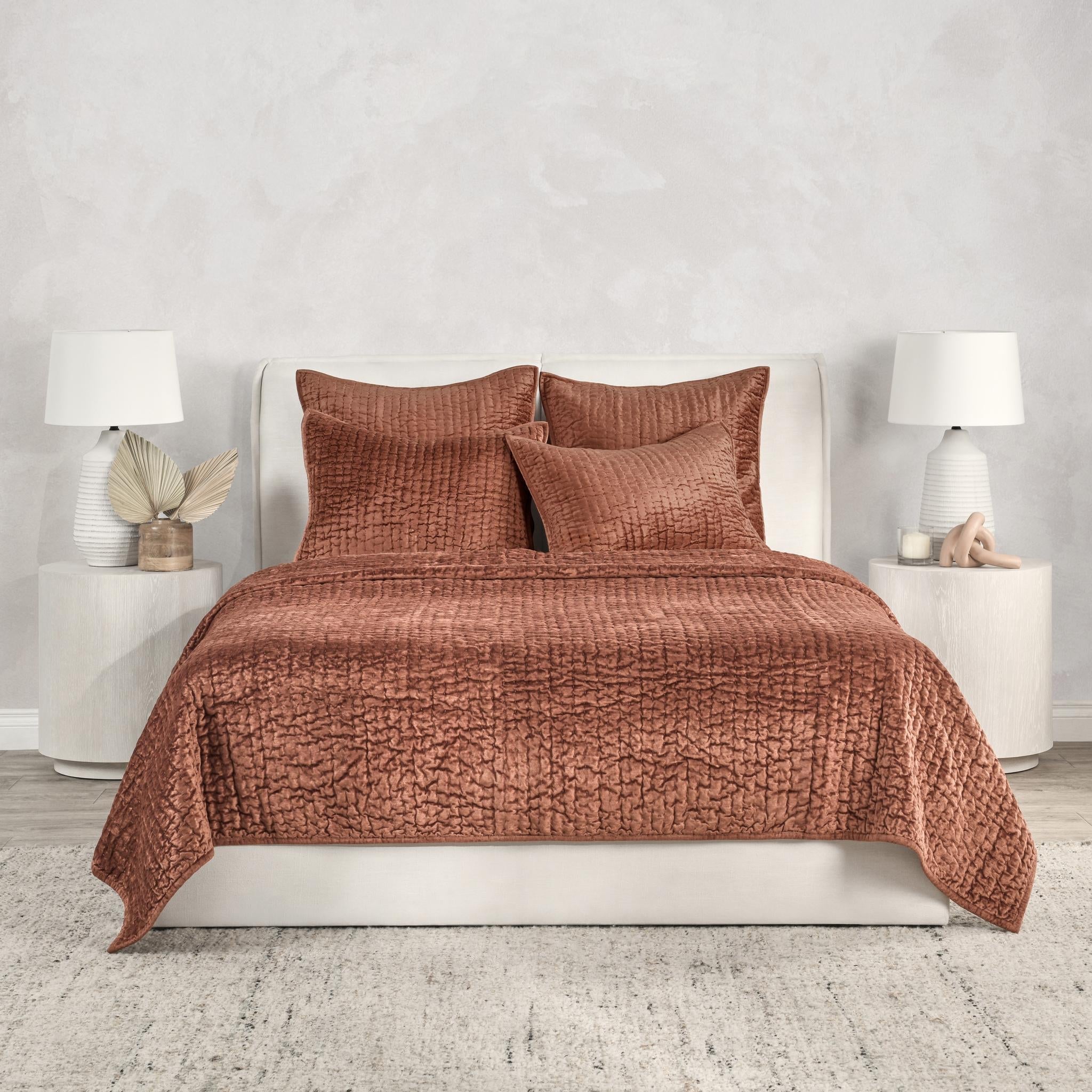 Bari Velvet Quilt Collection - Terracotta - King / Set