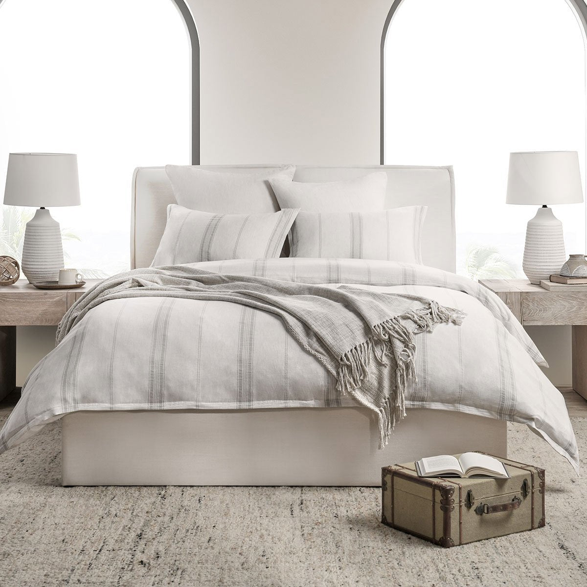 Jayson Linen Cashmere Duvet Collection - Gray Stripe - King / Set