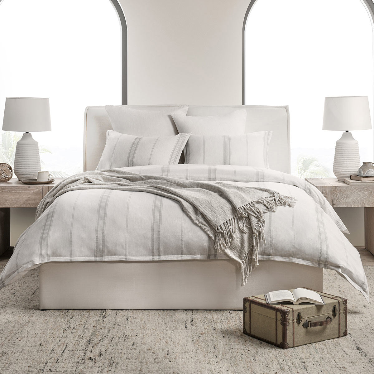 Jayson Linen Cashmere Duvet Collection - Gray Stripe - King / Set