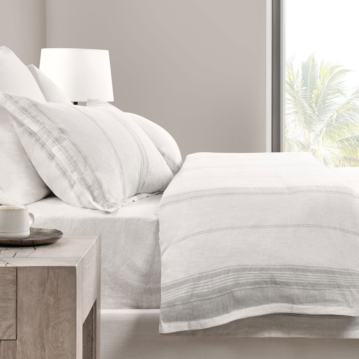 Jayson Linen Cashmere Duvet Collection - Gray Stripe - King / Set