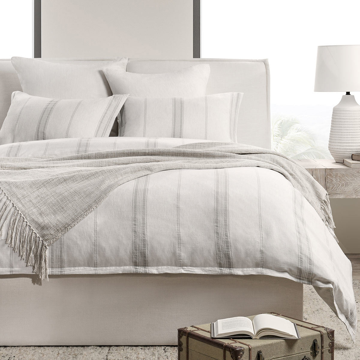 Jayson Linen Cashmere Duvet Collection - Gray Stripe - King / Set