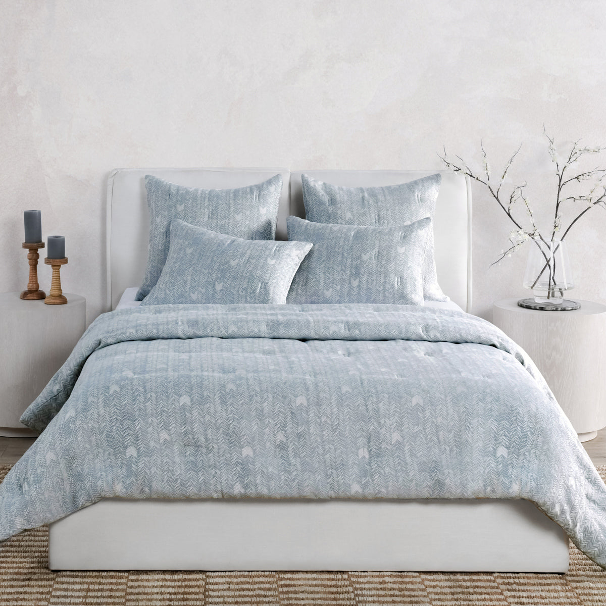 French Herringbone Comforter Collection - Storm - Queen / Set