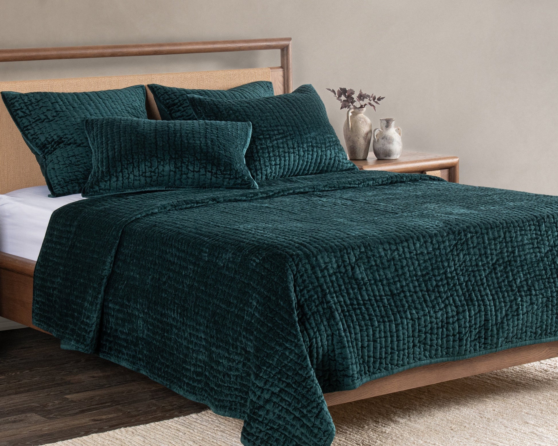 Bari Velvet Quilt Collection - Emerald - King / Set