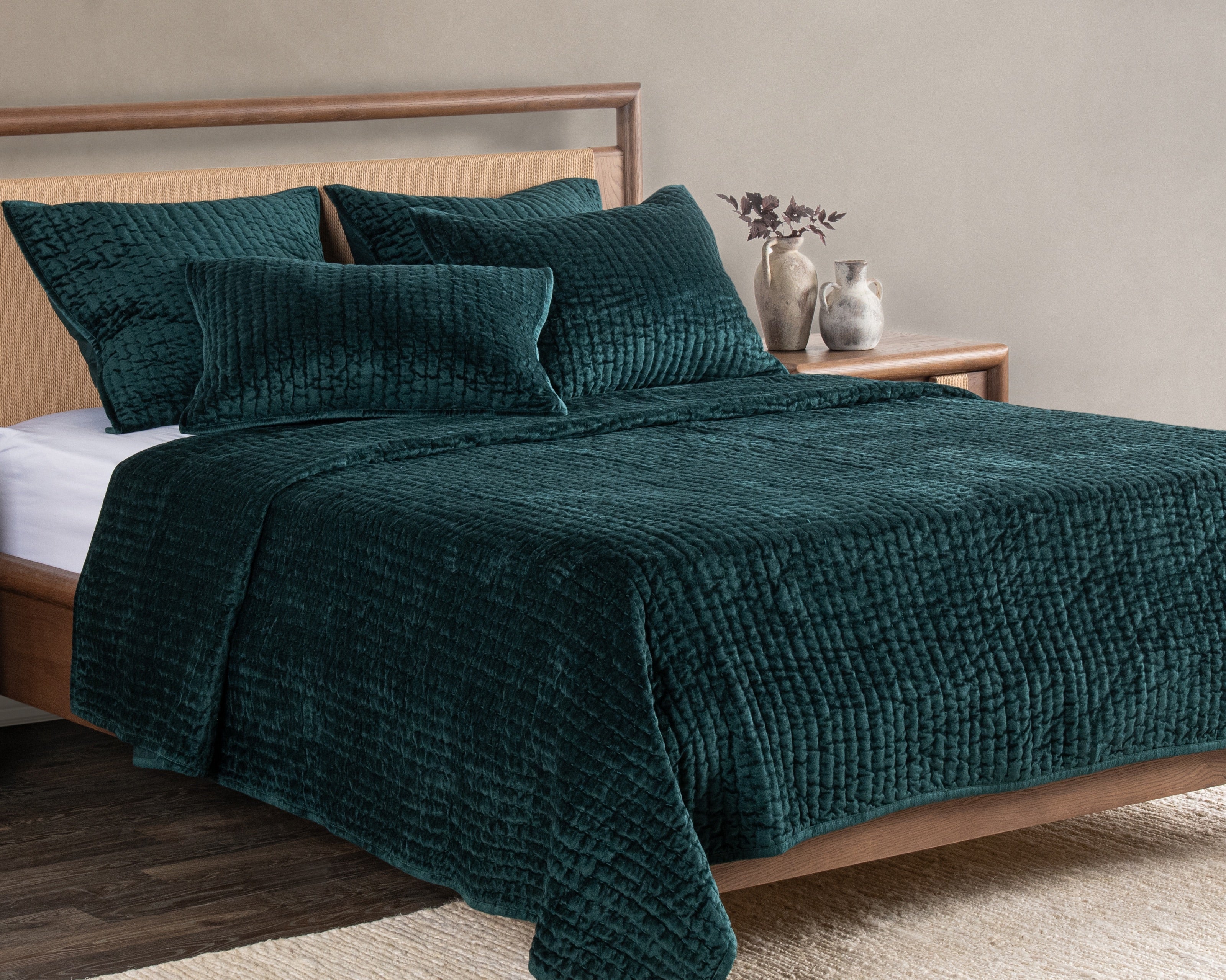 Bari Velvet Quilt Collection - Emerald - King / Set