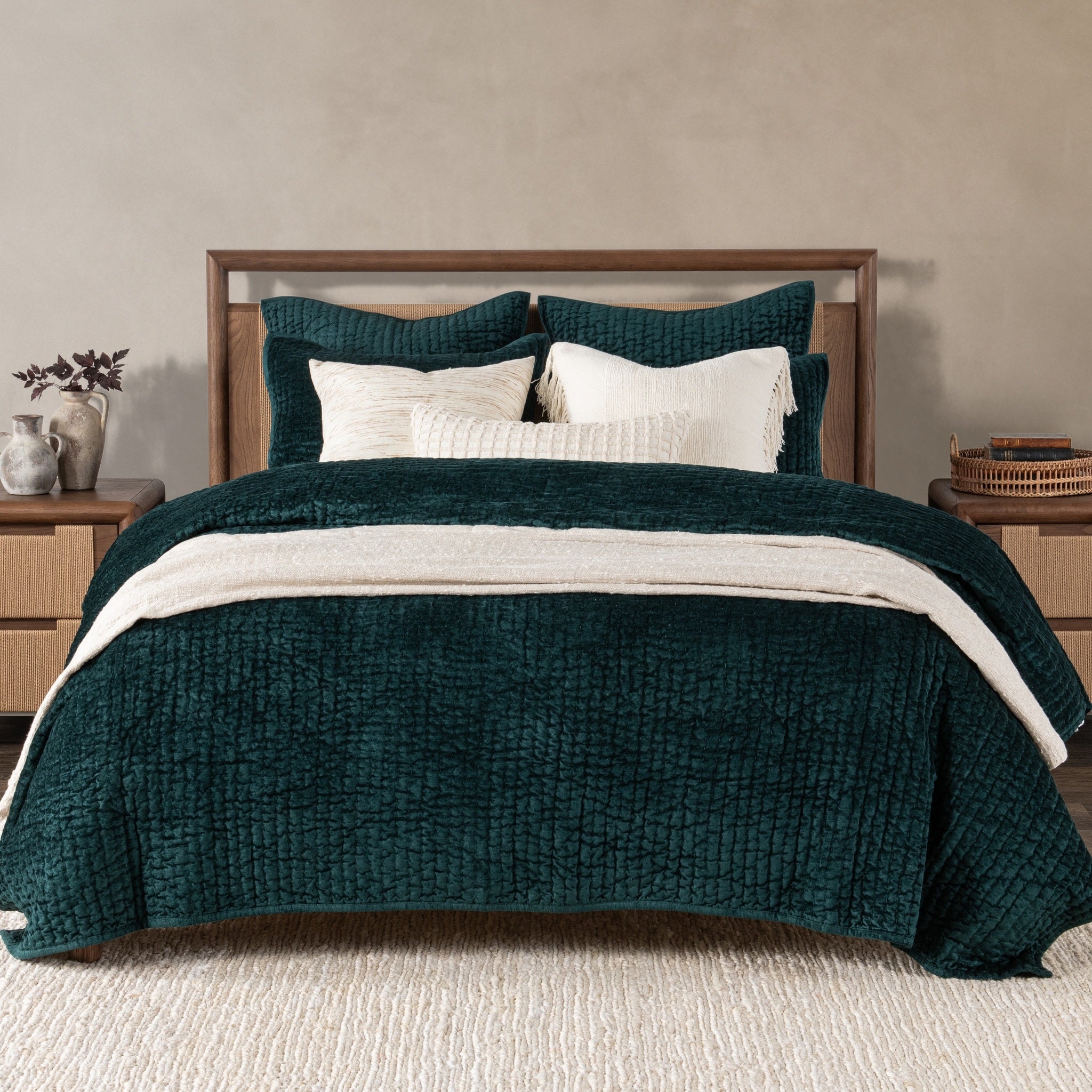 Bari Velvet Quilt Collection - Emerald - King / Set
