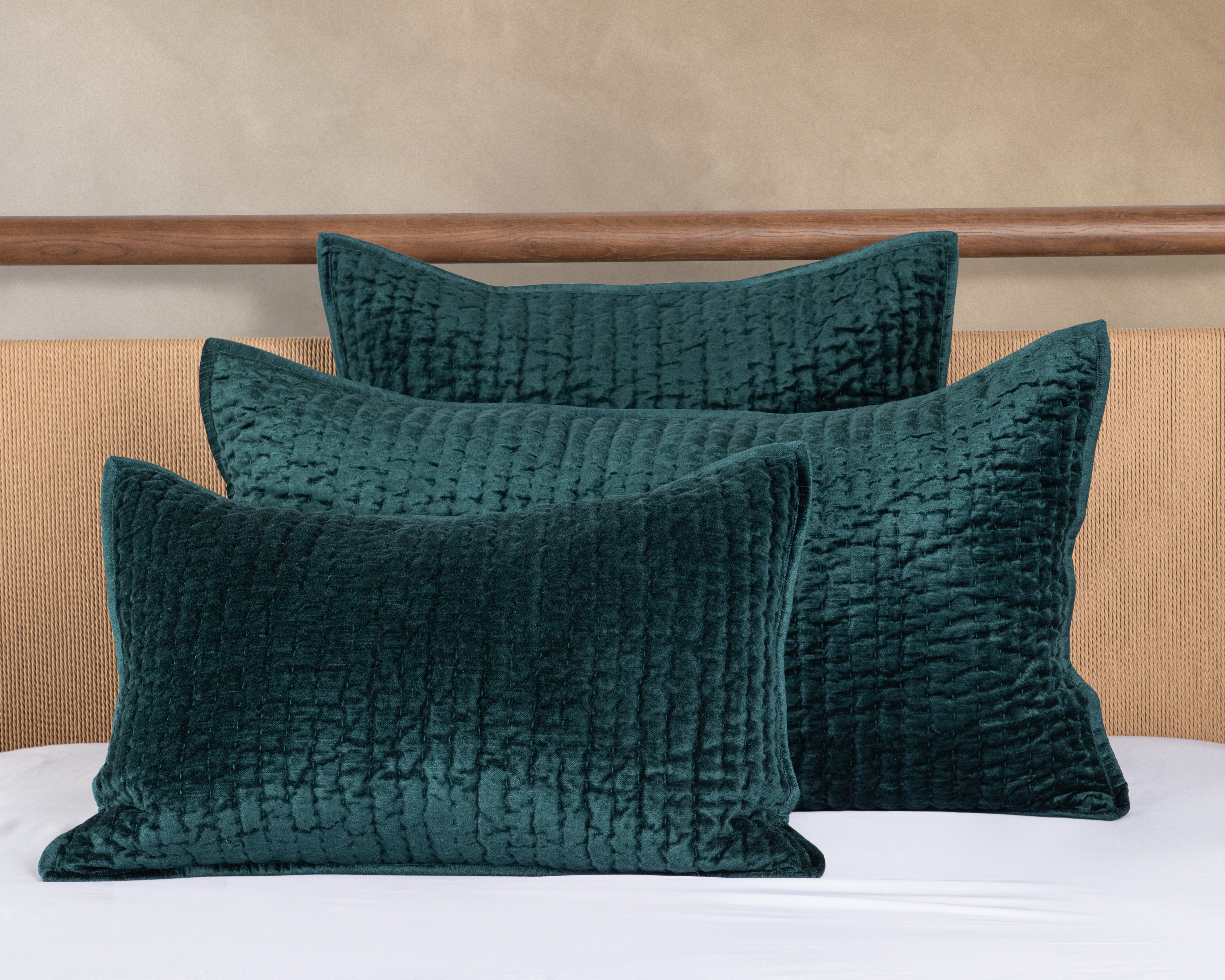 Bari Velvet Quilt Collection - Emerald - King / Set