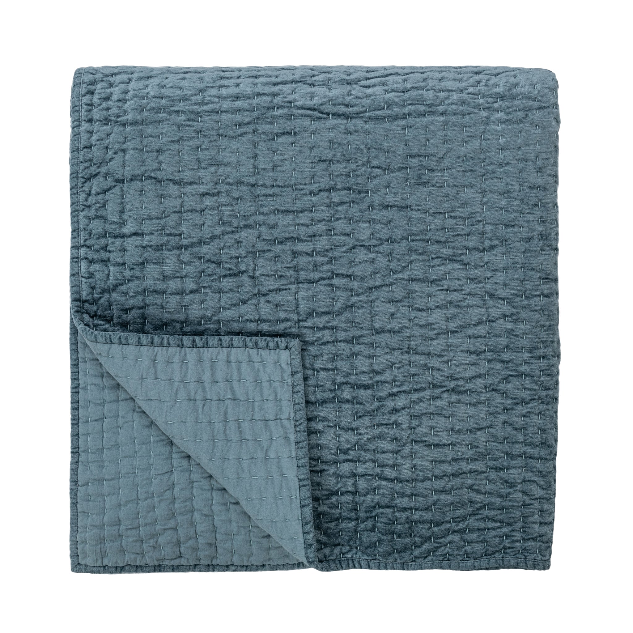 Bari Velvet Quilt Collection - Stone Blue - King / Set