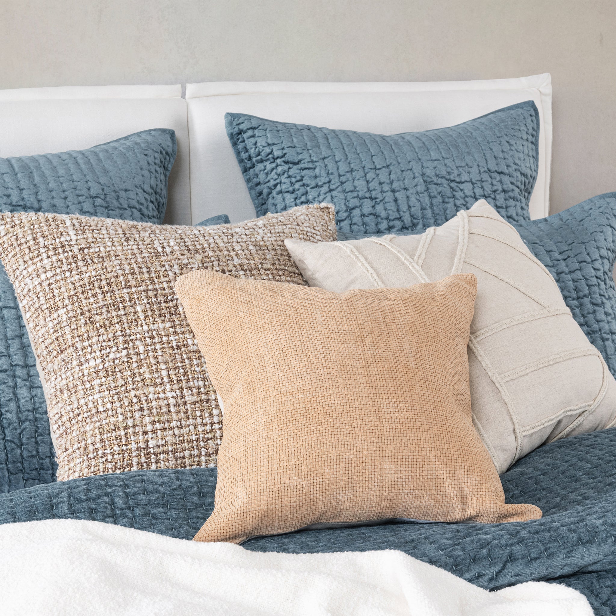 Bari Velvet Quilt Collection - Stone Blue - King / Set