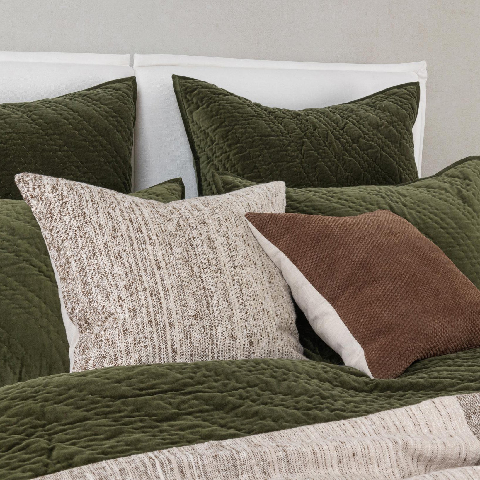 Elms Velvet Quilt Collection - Loden Green - King / Set
