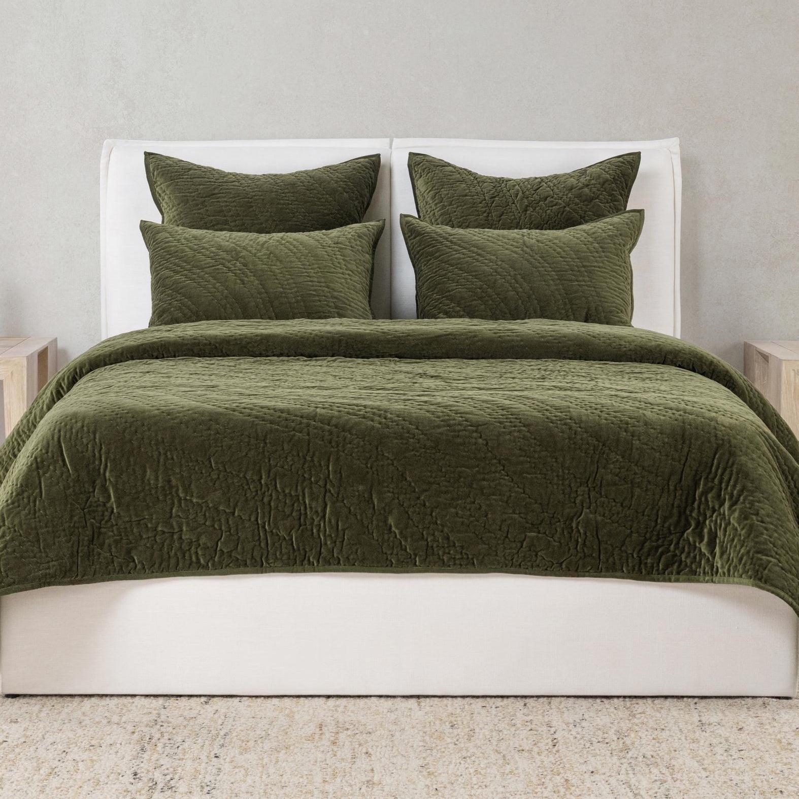 Elms Velvet Quilt Collection - Loden Green - King / Set