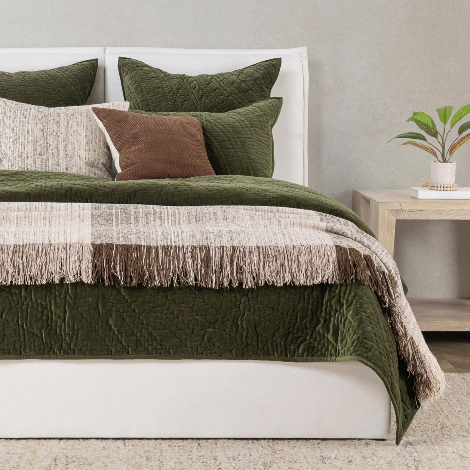 Elms Velvet Quilt Collection - Loden Green - King / Set