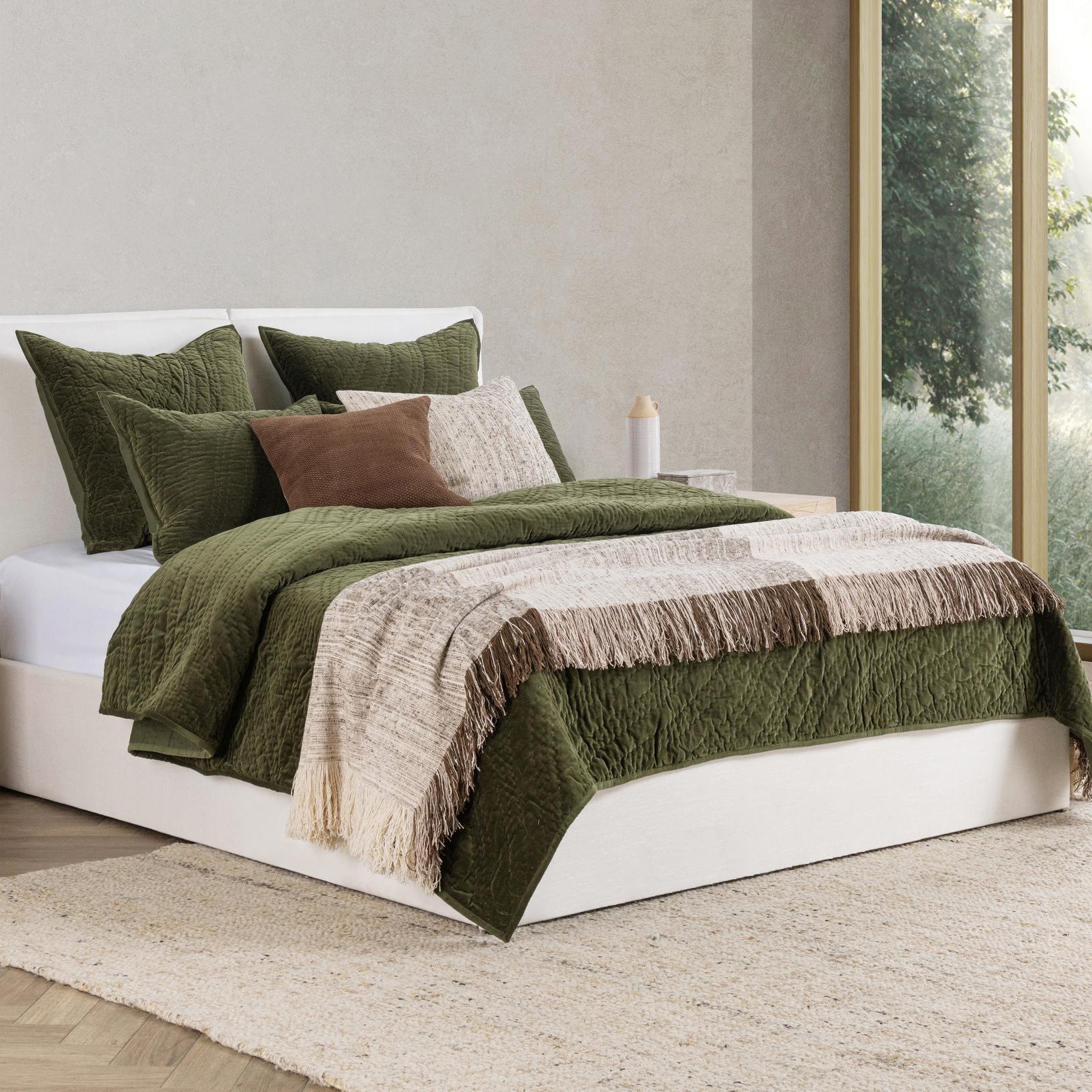 Elms Velvet Quilt Collection - Loden Green - King / Set