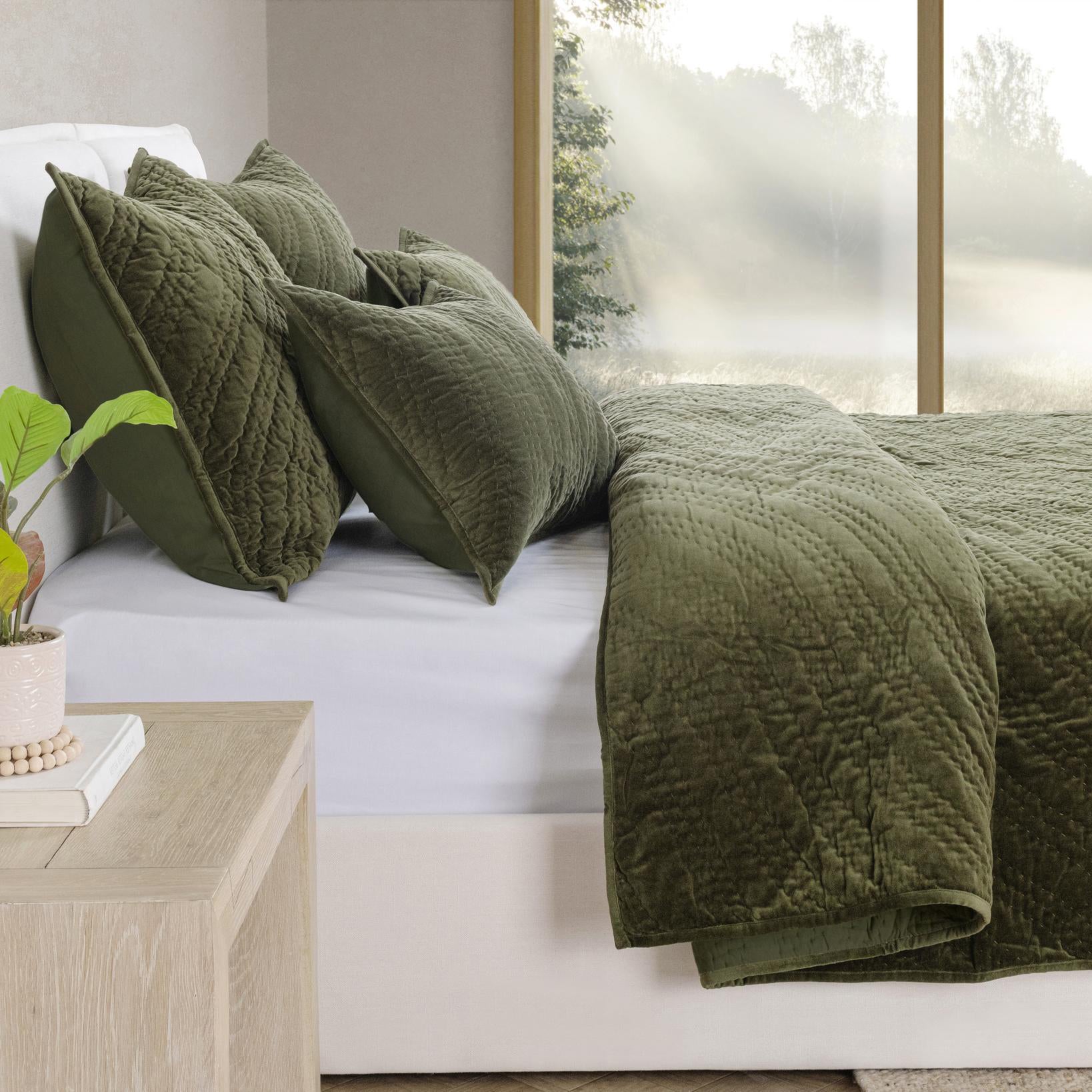 Elms Velvet Quilt Collection - Loden Green - King / Set