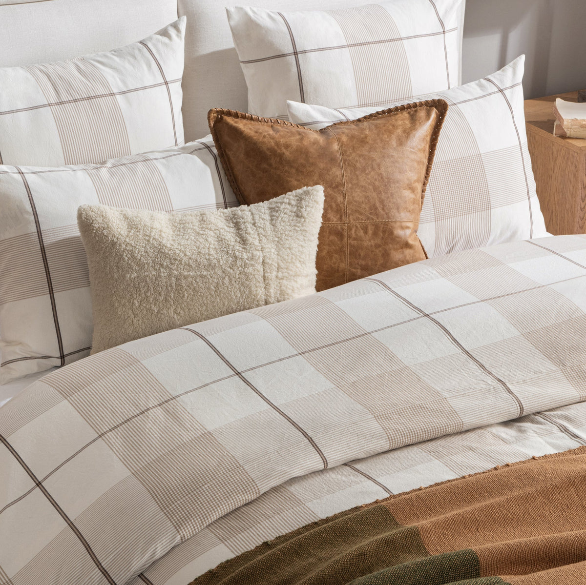 Hanson Duvet Pillow Sham King - Ivory/Toffee Brown by Classic Home - view 7