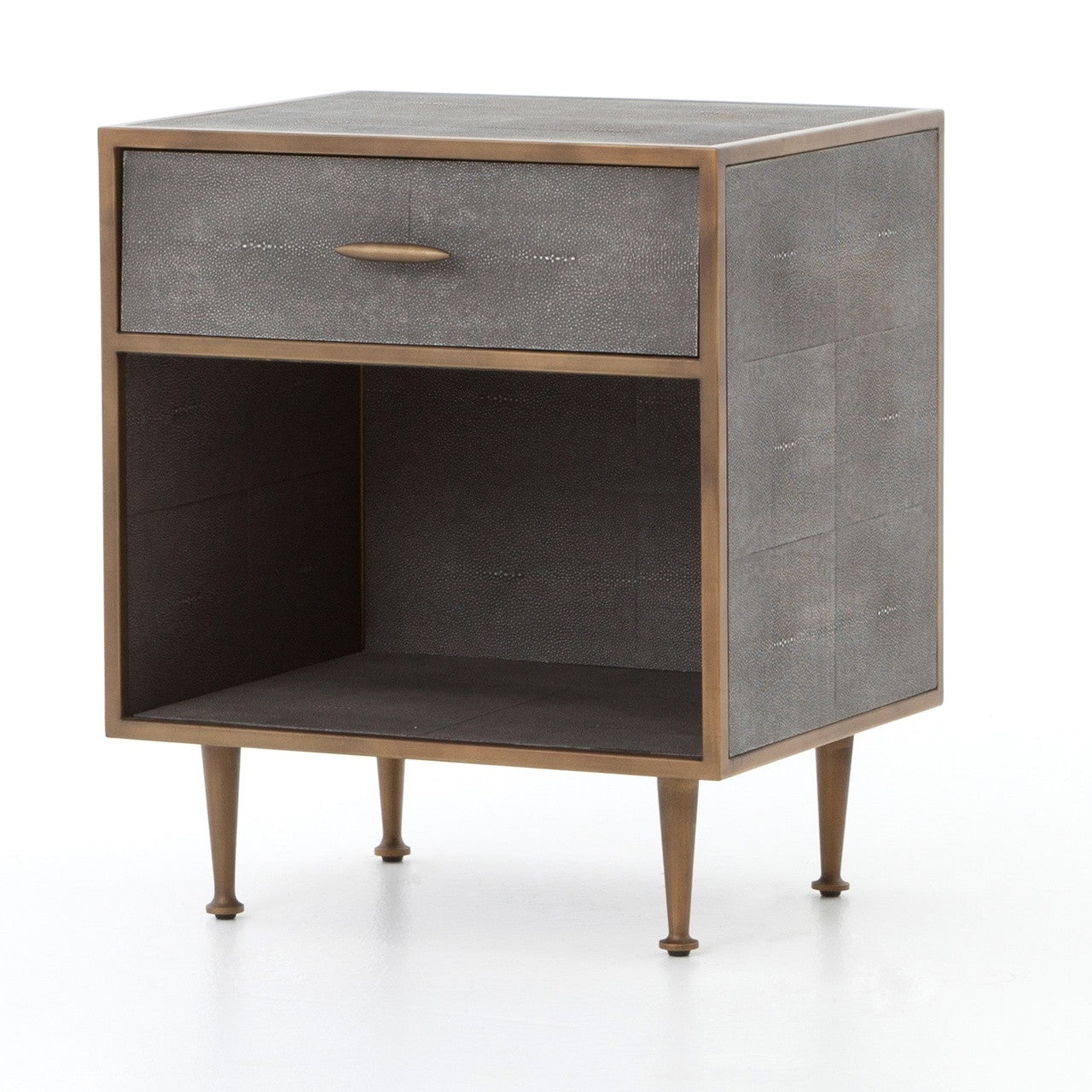 Hollywood Modern Shagreen Bedside Table - Antiqued Brass