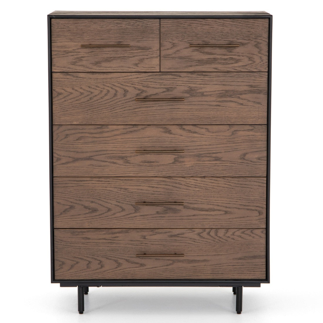 August Modern Black Oak 6 Drawers Tall Dresser