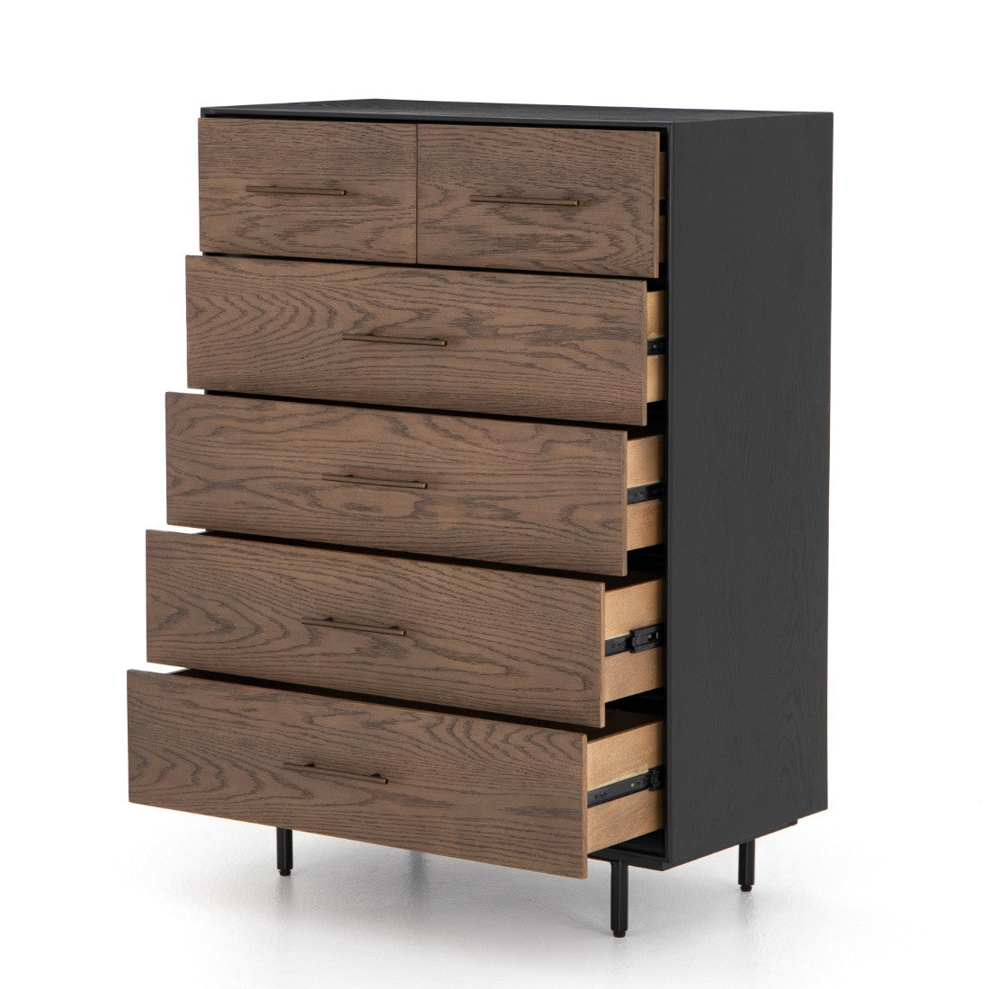 August Modern Black Oak 6 Drawers Tall Dresser