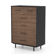 August Modern Black Oak 6 Drawers Tall Dresser