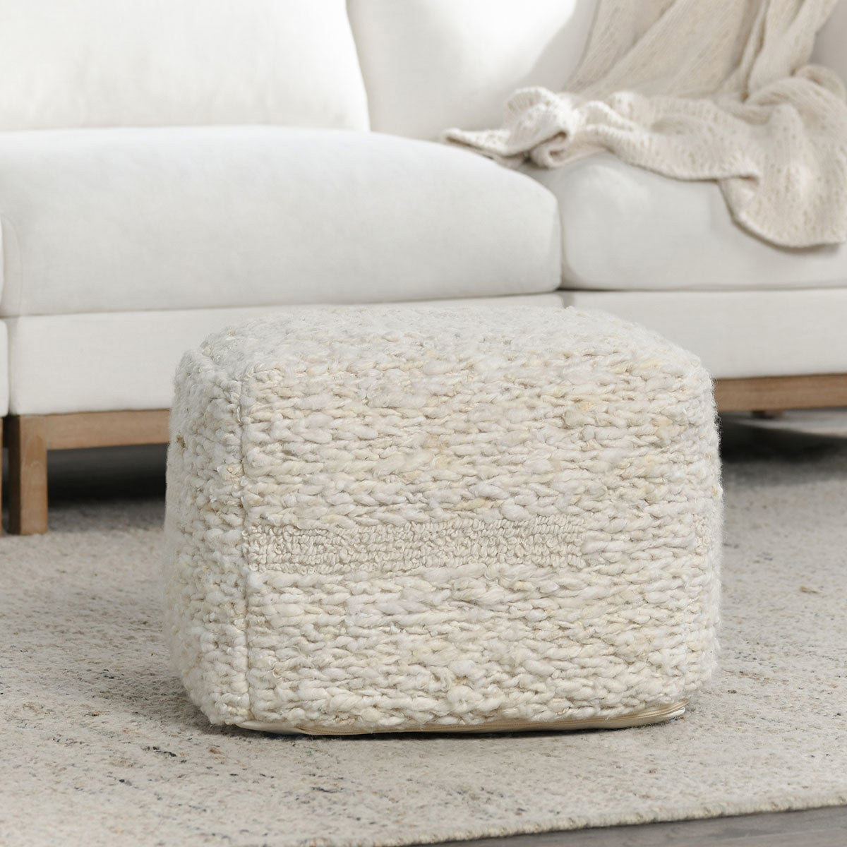 Sinclair Pouf 18x18x14 - Ivory