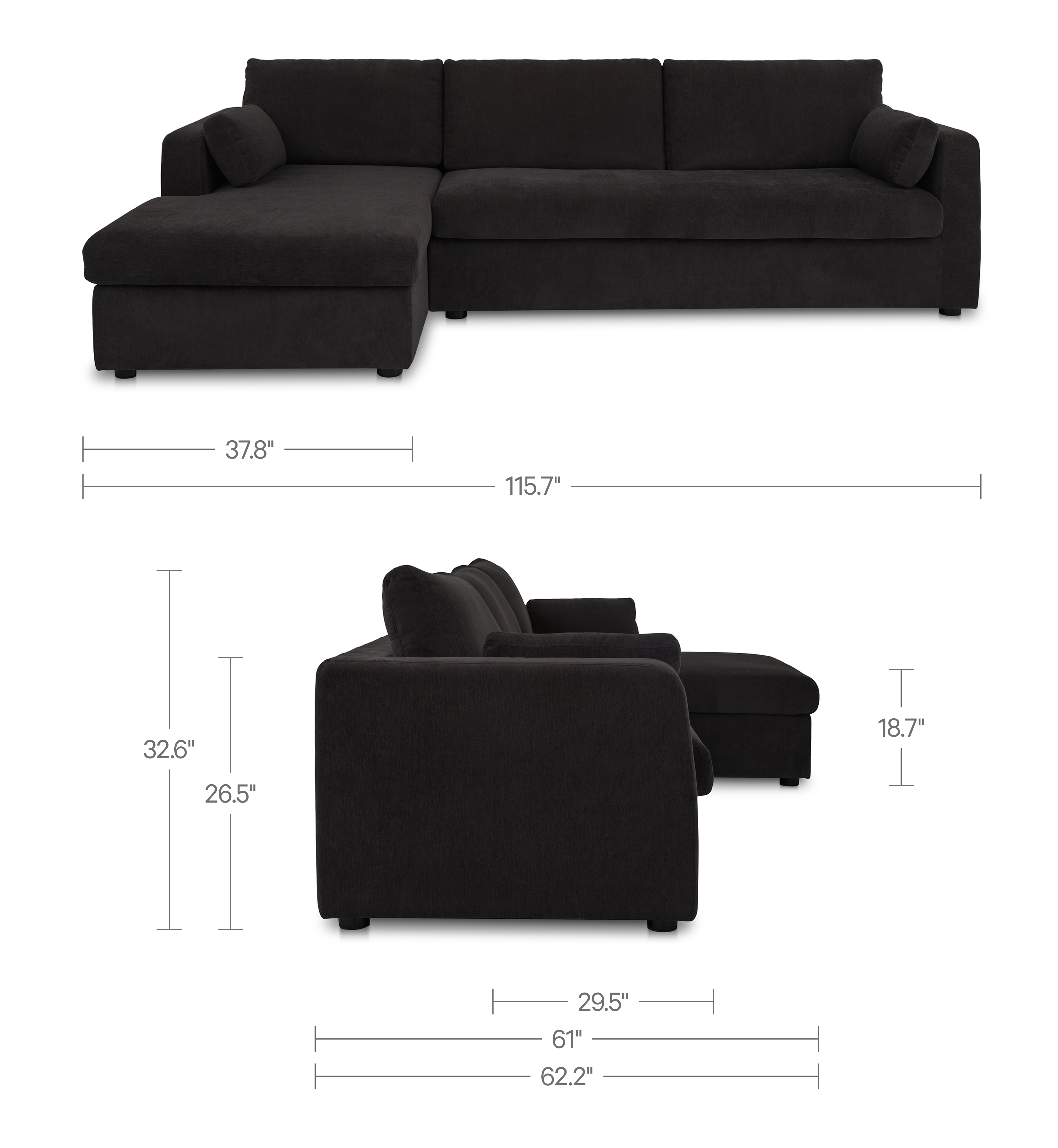 Burrow Sleeper Sectional With Storage Chaise Black Left by Moe's Home Collection - view 3