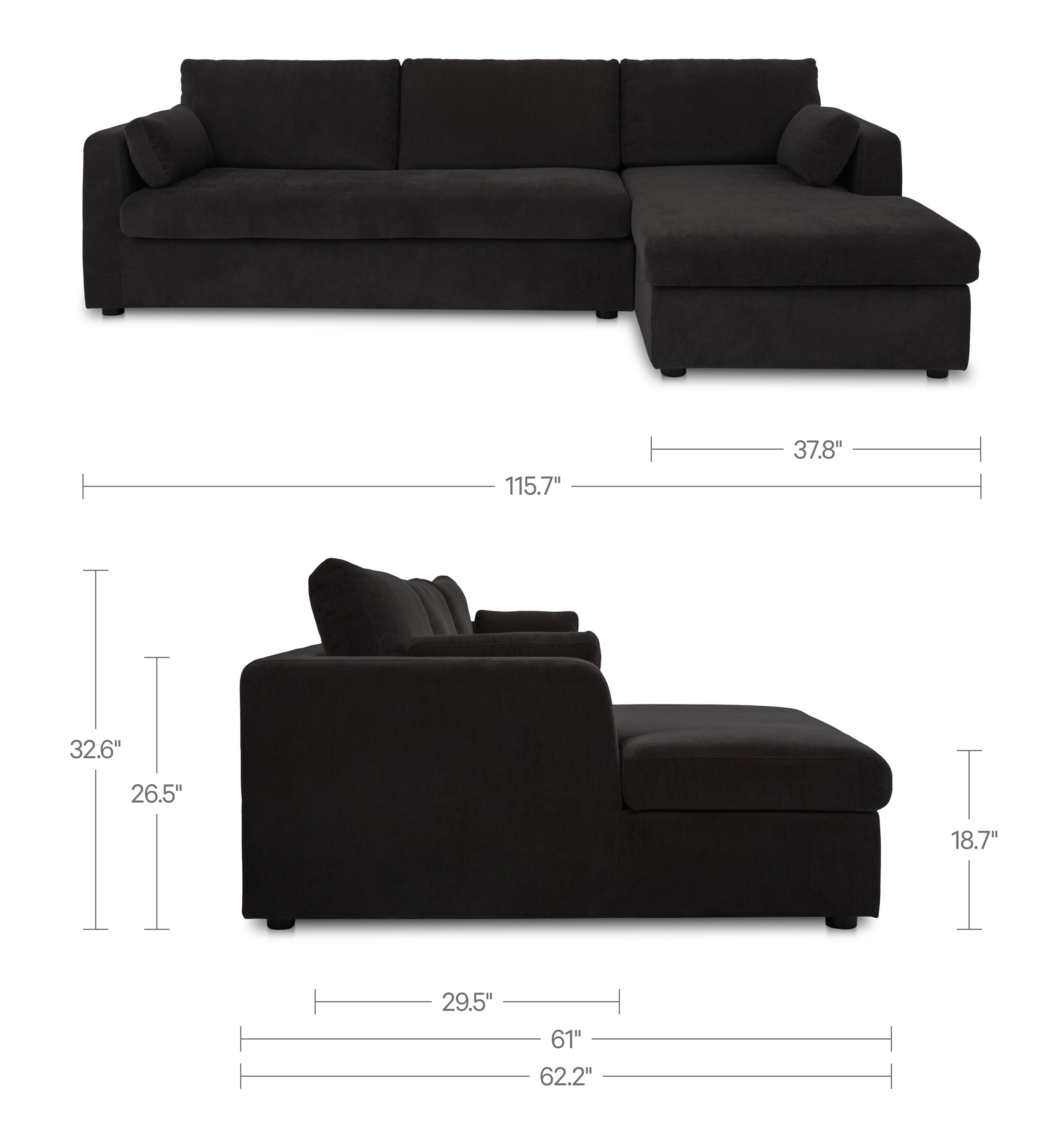 Burrow Sleeper Sectional With Storage Chaise Black Right by Moe's Home Collection - view 3