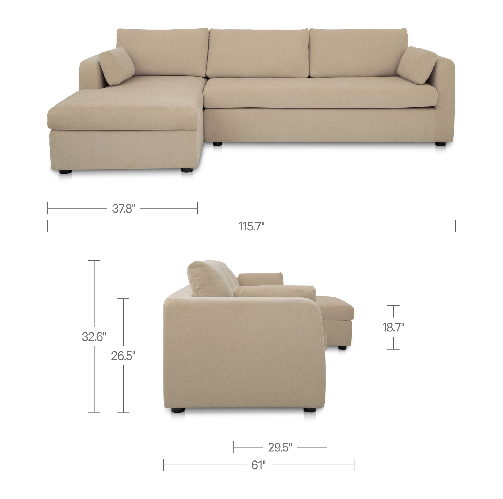 Burrow Sleeper Sectional With Storage Chaise Sand Left by Moe's Home Collection - view 3