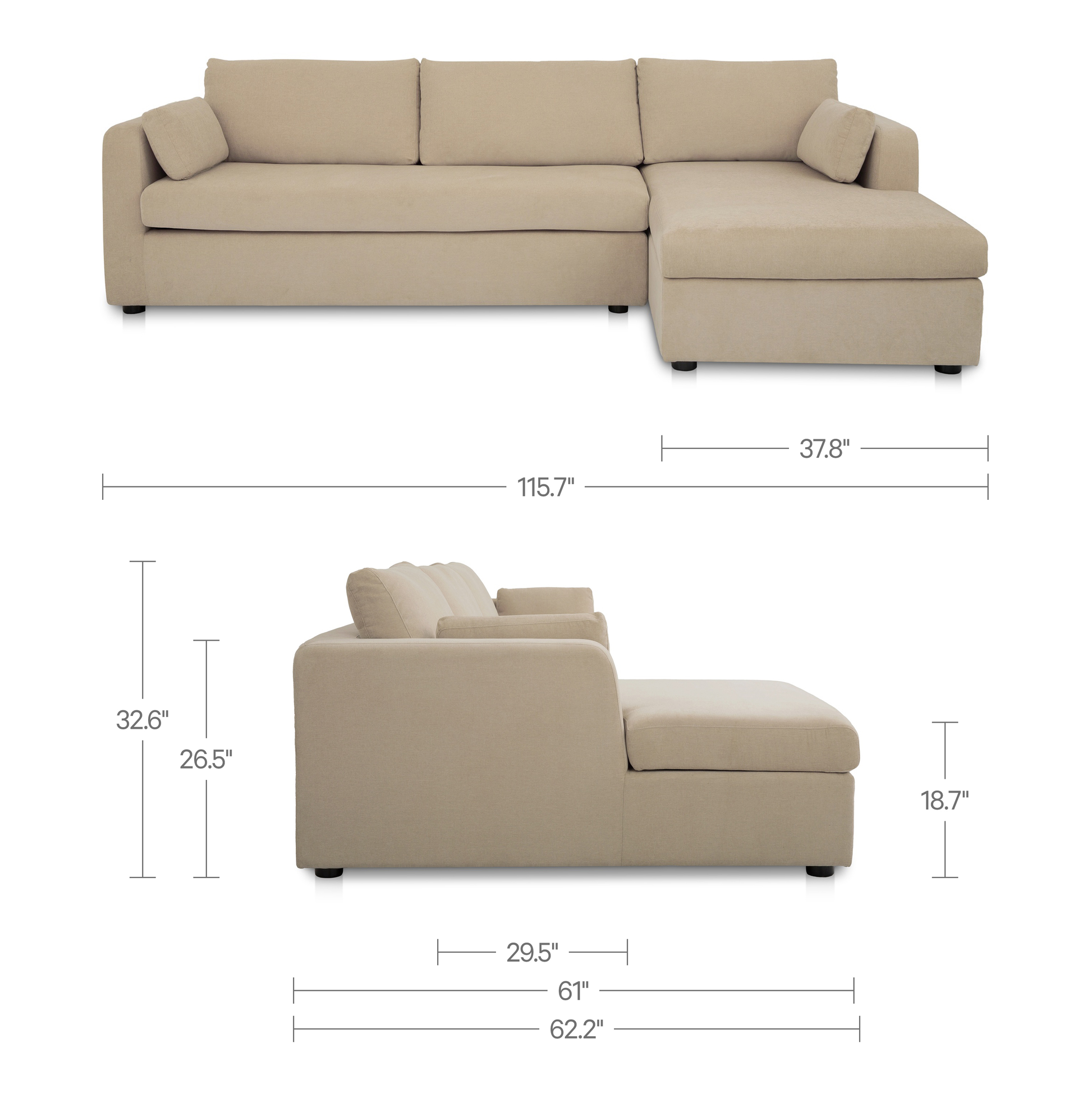Burrow Sleeper Sectional With Storage Chaise Sand Right by Moe's Home Collection - view 3