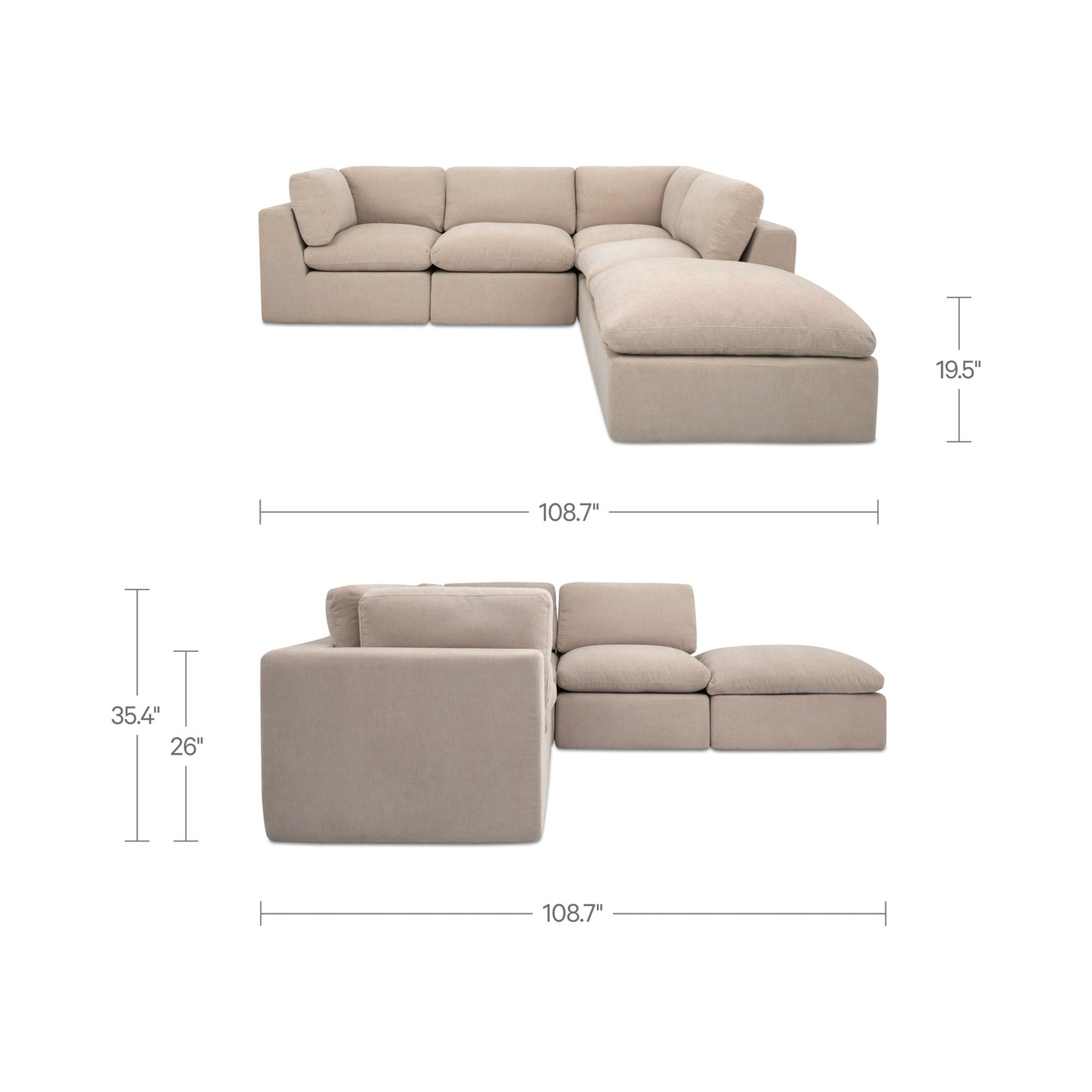 Cates Dream Modular Sectional Pebble by Moe's Home Collection - view 5