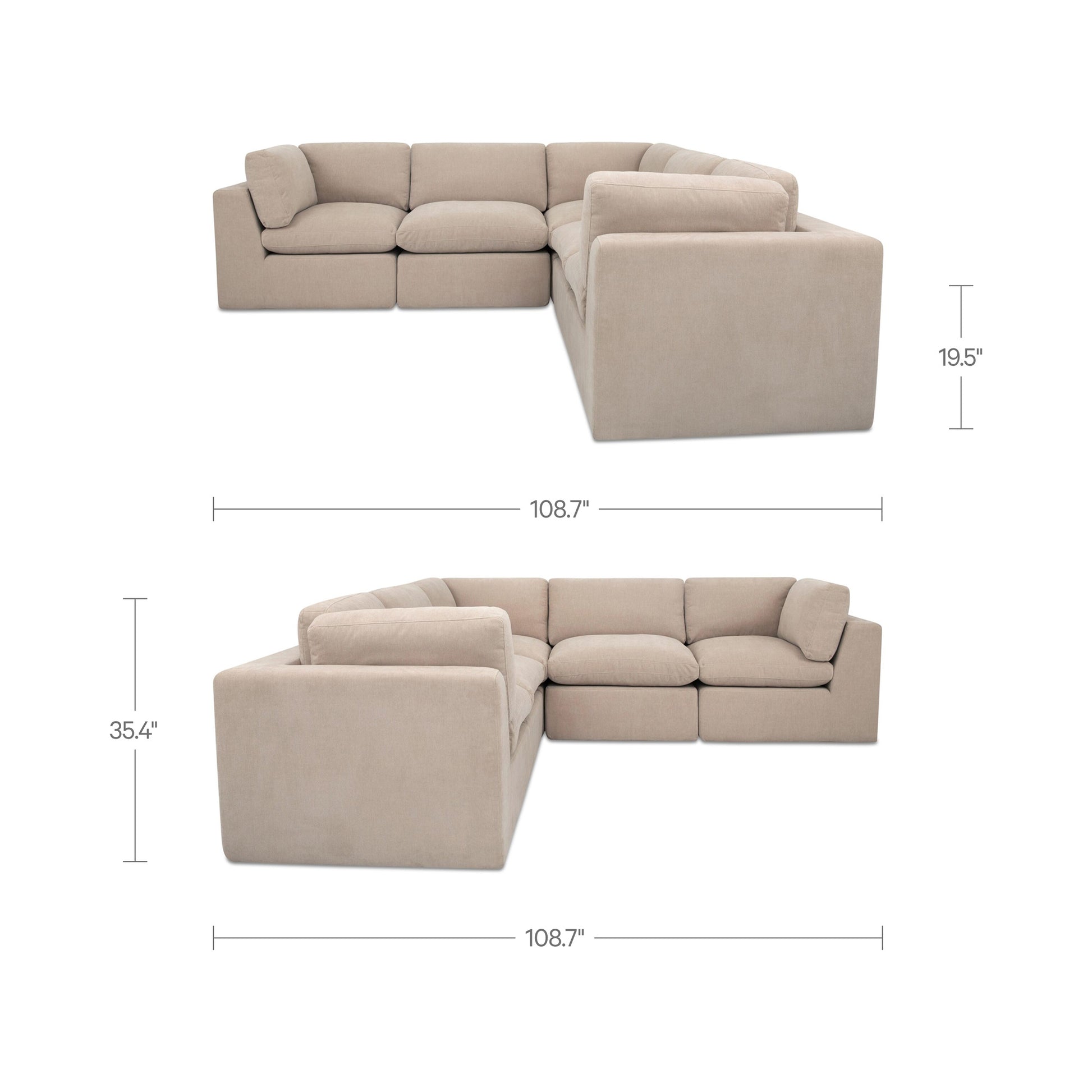 Cates Classic L Modular Sectional Pebble by Moe's Home Collection - view 5