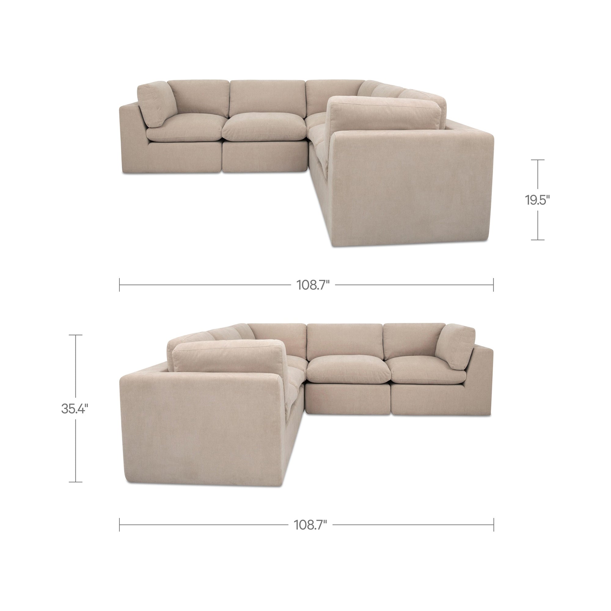 Cates Classic L Modular Sectional Pebble by Moe's Home Collection - view 5