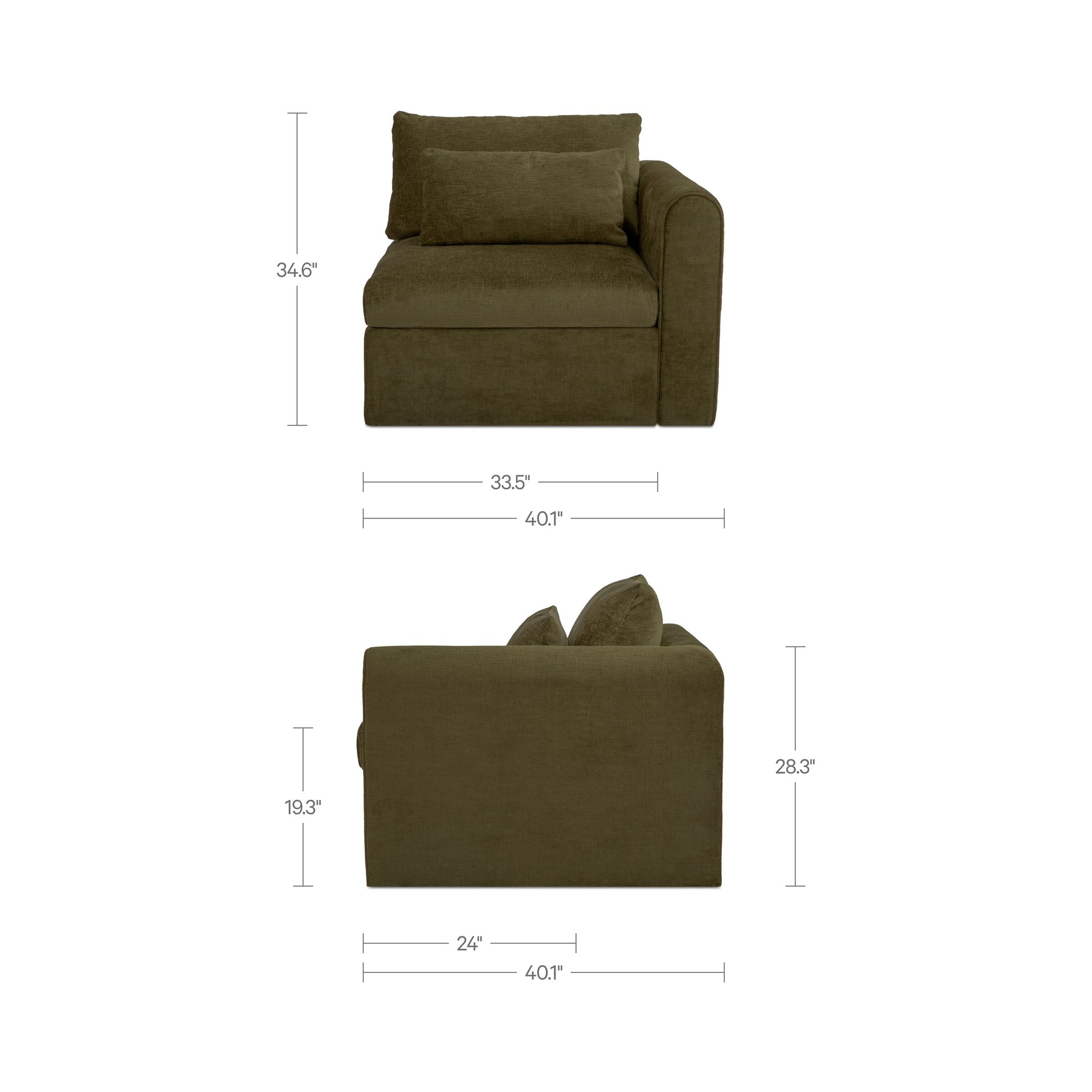 Swift Right Arm Facing Chair Dark Green by Moe's Home Collection - view 3