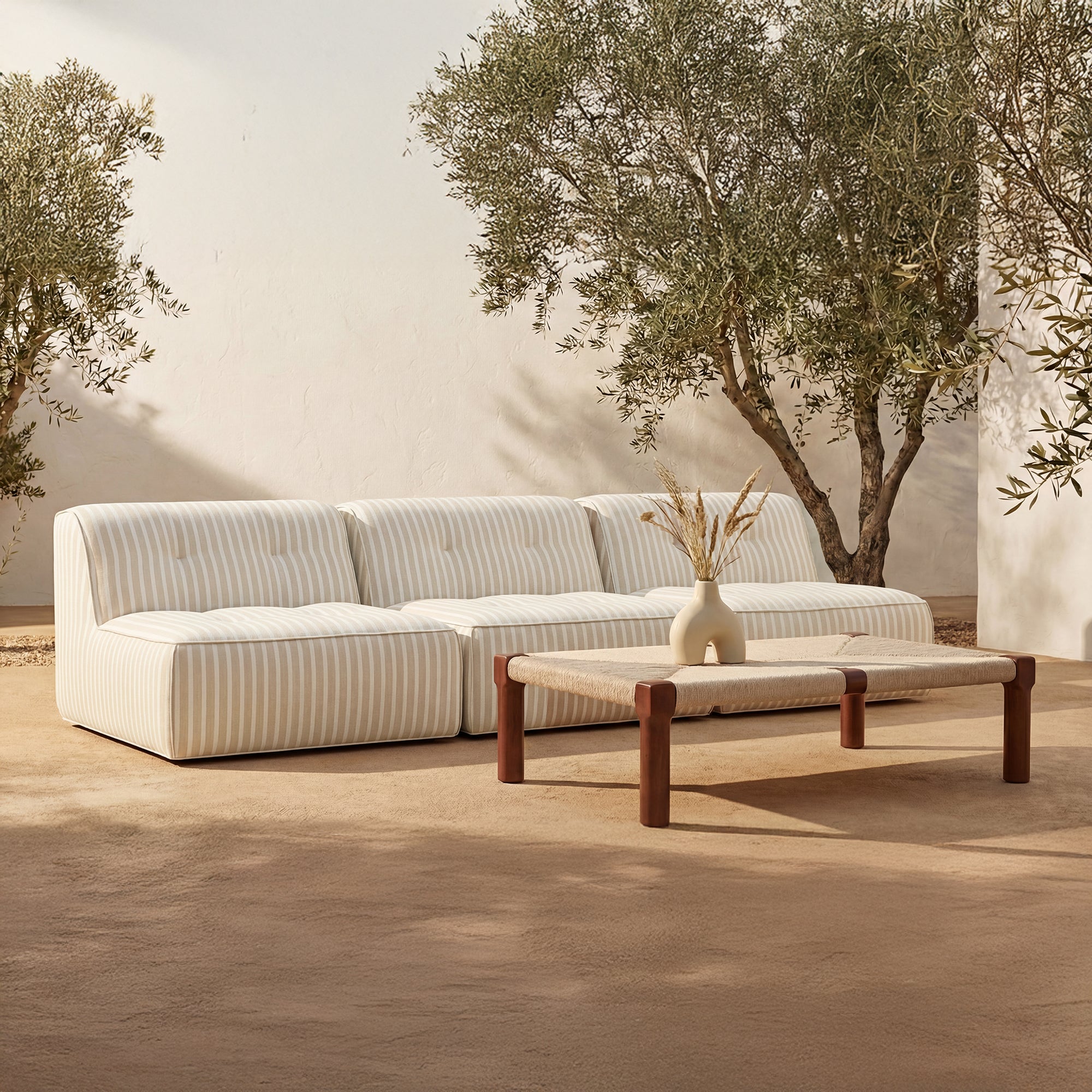 Sunseeker 3 Piece Outdoor Sofa Brown Stripe by Moe's Home Collection - view 2