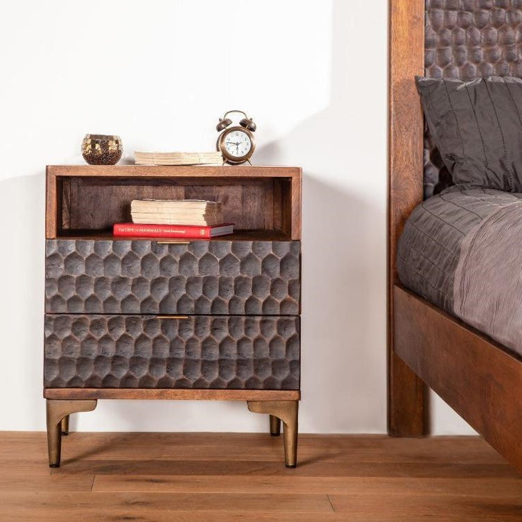 Anna Modern Carved Solid Wood 2-Drawers Nightstand