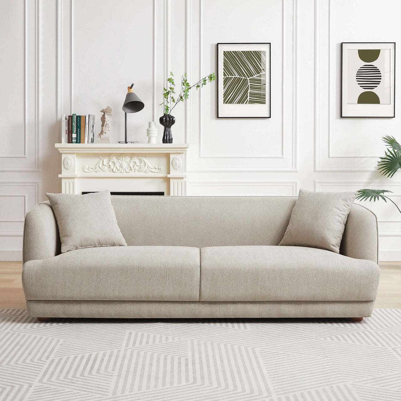Larisa Mid Century Modern Linen Sofa - Cream