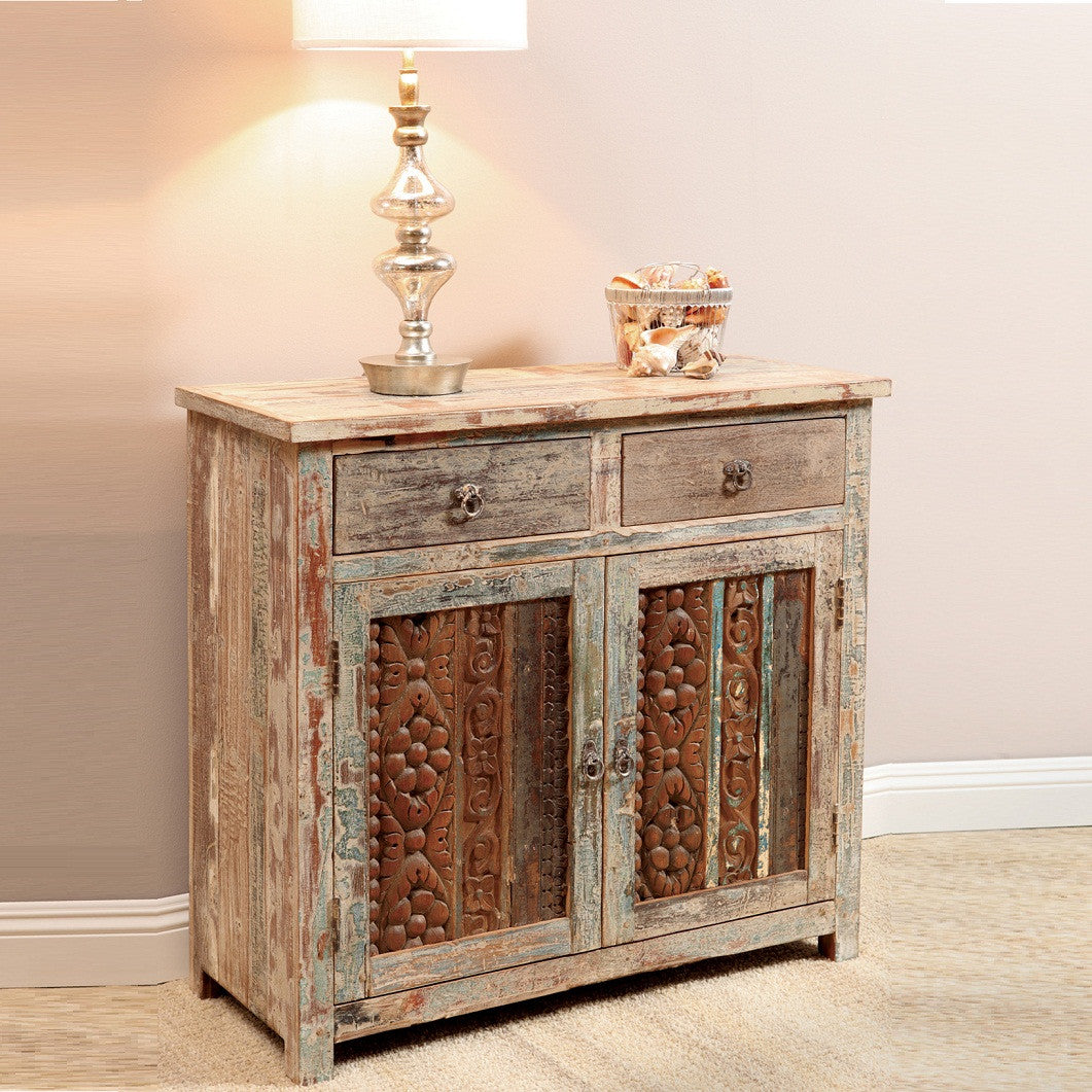 Vintage Wood Block Small Sideboard