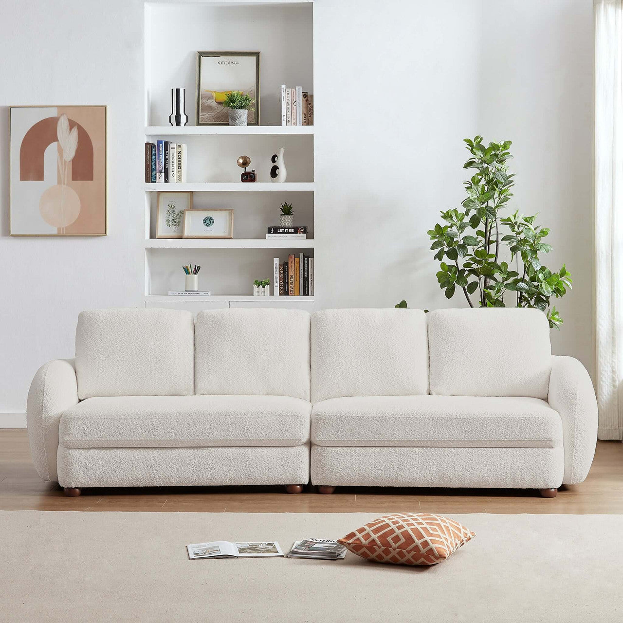 Paton  114.5'' Boucle Fabric Sofa - Cream